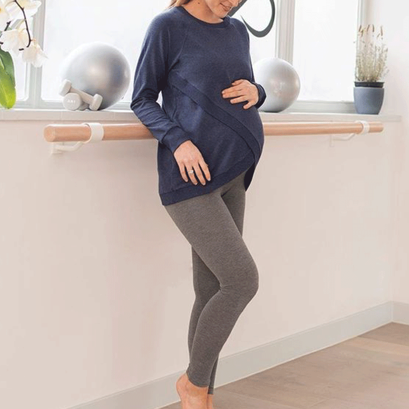 Slim Round Neck Solid Color Thin Maternity Top