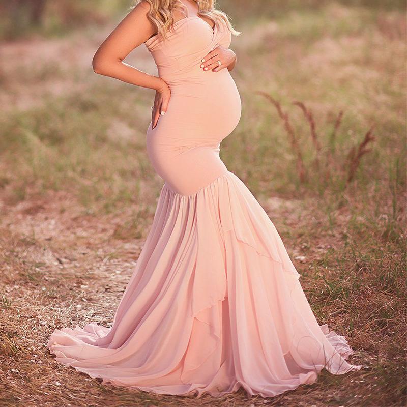 Strapless Elegant Pleated Maternity Dress