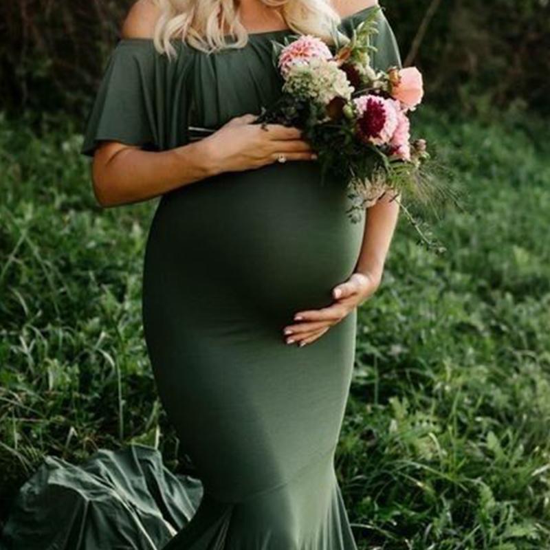 One-shoulder Elegant Solid Color Maternity Dress