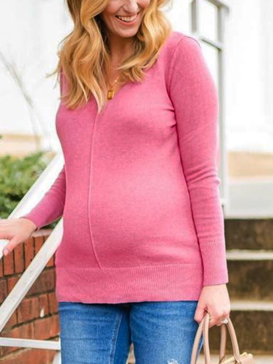 Maternity Wear Casual And Comfortable Solid Color Knitted Round Neck Sweater
