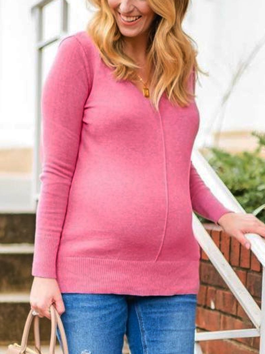 Maternity Wear Casual And Comfortable Solid Color Knitted Round Neck Sweater