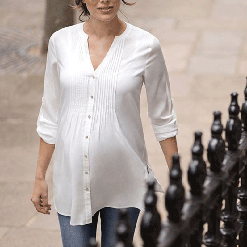 Pure Color Versatile Middle Sleeve V-Neck Maternity Top