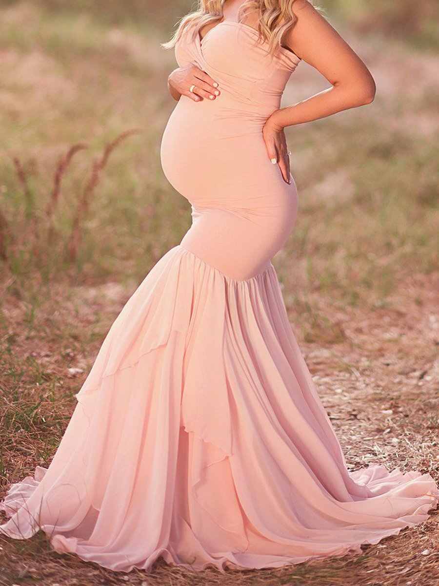 Strapless Elegant Pleated Maternity Dress