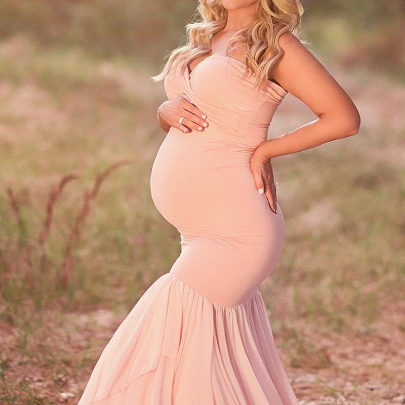 Strapless Elegant Pleated Maternity Dress