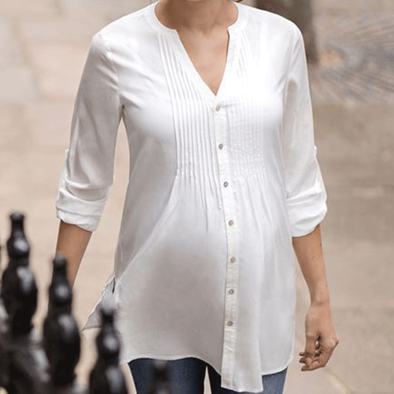 Pure Color Versatile Middle Sleeve V-Neck Maternity Top