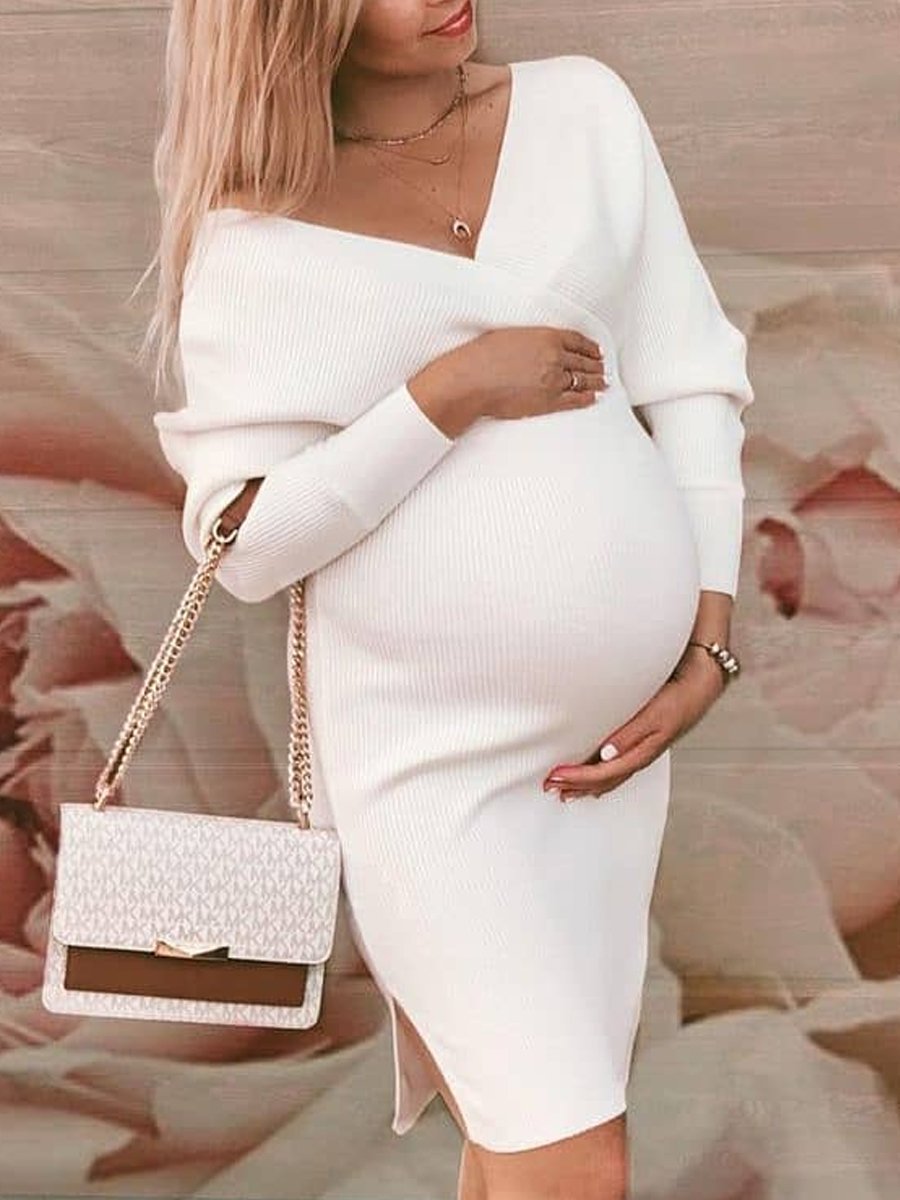 Fashion Solid Color Casual Slim Dress for Pregnant Women