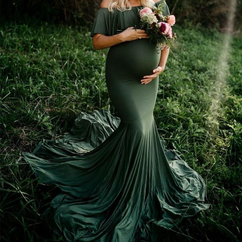 One-shoulder Elegant Solid Color Maternity Dress