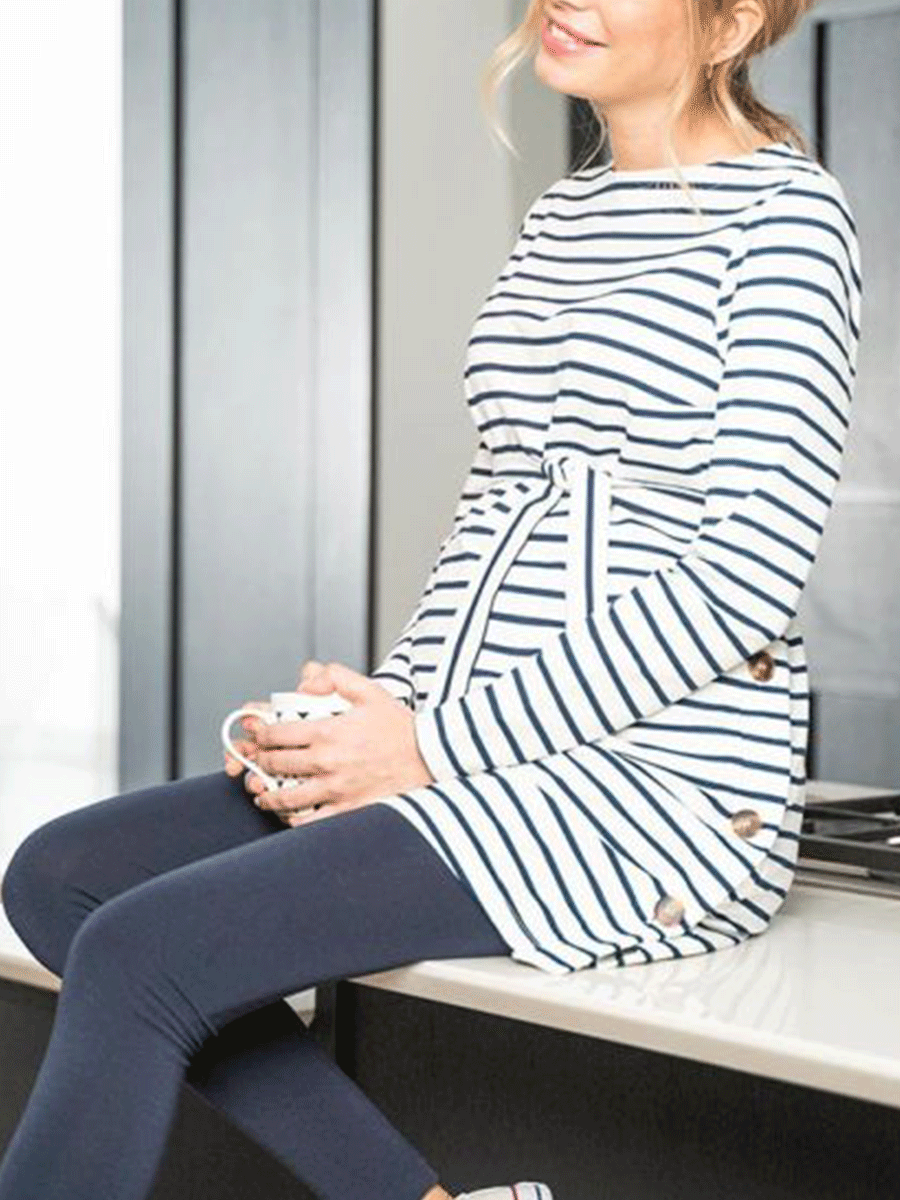 Striped Cotton Casual Maternity Top